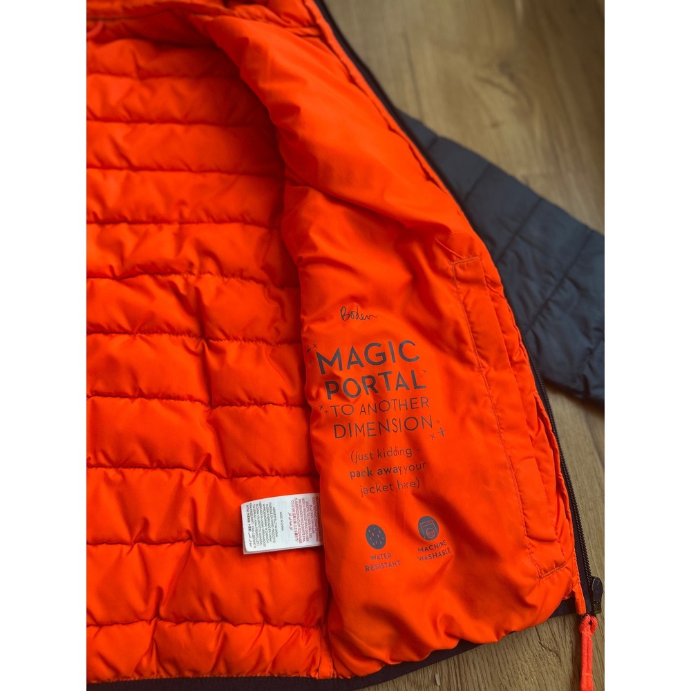 Boden Kids Navy Blue Orange Packable Puffer Jacket Hooded Water Resistant 7-8Y - Picture 5 of 8